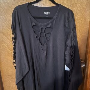 Heritage by Tommy Knit Black Cutout Lace-Up Sleeve Top